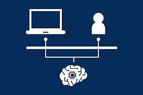 Eine Grafik: Ein Computer, ein Icon von einem Menschen und ein Icon eines Gehirns