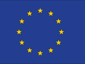 Europaflagge mit blauem Hintergrund und einem Kreis aus 12 goldenen Sternen in der Mitte