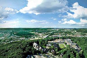 Eine Luftaufnahme des Saarbrücker Halberg von oben